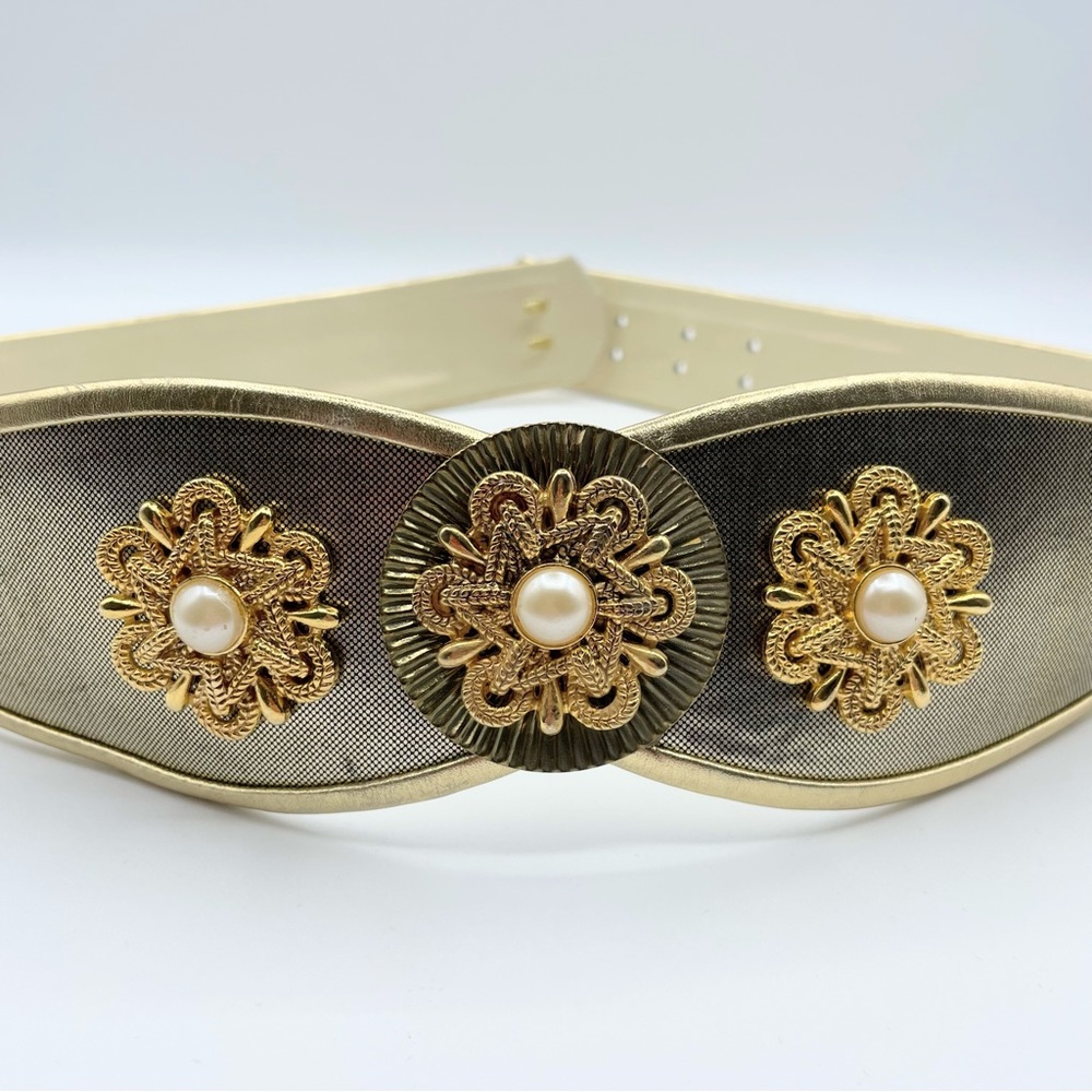 Vintage Gold Statement Belt 80s Waist Power Suit Jewelry Cinch Las Vegas EUC
